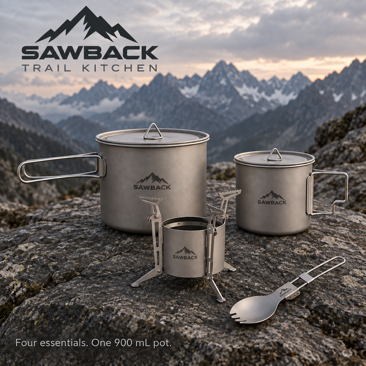 Sawback Trail Kitchen — 4-Piece Nested Titanium Cook System