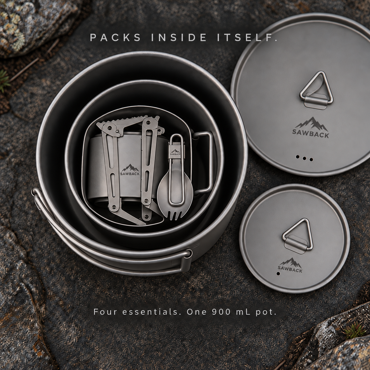 Sawback Trail Kitchen — 4-Piece Nested Titanium Cook System