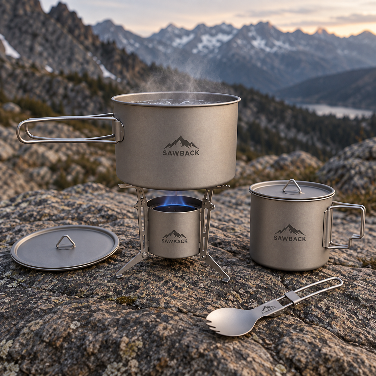 Sawback Trail Kitchen — 4-Piece Nested Titanium Cook System