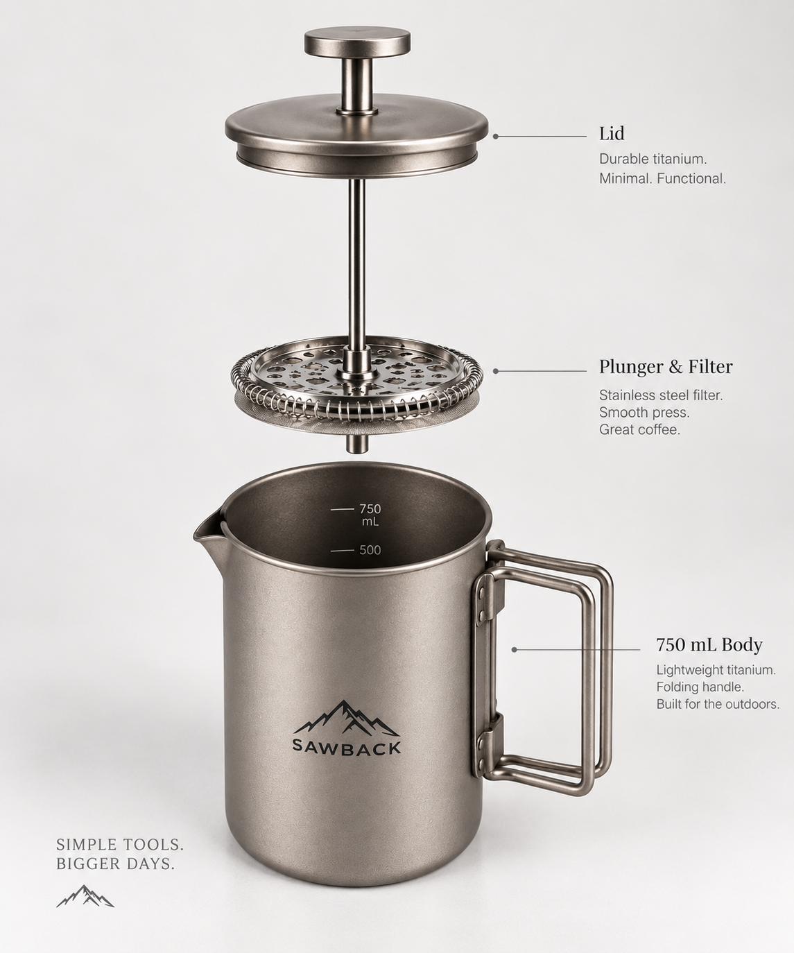 Sawback 750 mL Titanium Camp French Press